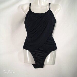Black Slimming Miraclesuit, Draped, Underwire U-Front, Square Back NWT Sz. 12